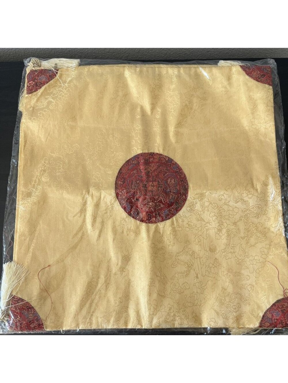 16in Square Chinese Style Gold Red Brocade Pillow Covers Set of 2